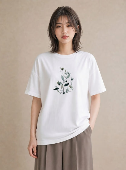 グラフィックTシャツ レディース 苔 植物 ボタニカル イラスト ユニーク 自分用 ルームウェア 白T YMAZO