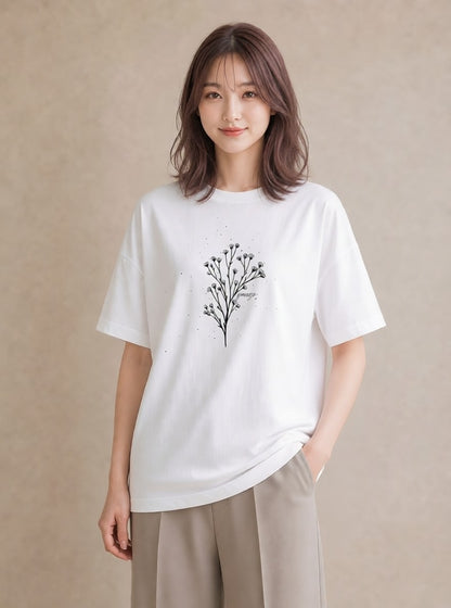 デザインTシャツ レディース 小花 花 フラワー イラスト カフェコーデ 在宅 公園 白T YMAZO
