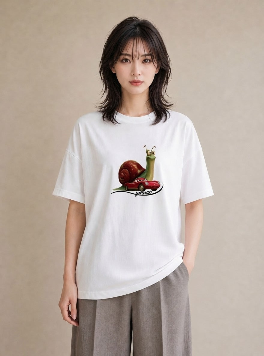 デザインTシャツ レディース かたつむり 昆虫 虫 イラスト 抜け感 帰省 ラフ 白T YMAZO