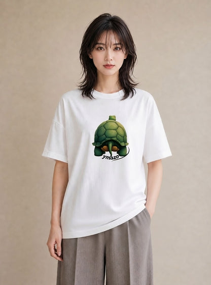 Tシャツ レディース ゼニガメ ペット 動物 イラスト フェミニン ミセス 春コーデ 白T YMAZO