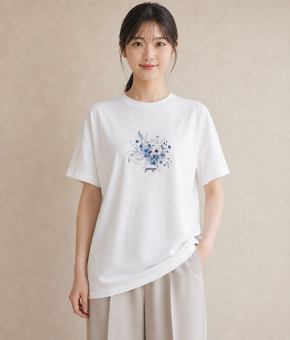 プリントTシャツ レディース 花 花柄 イラスト ヴィンテージ風 通勤 在宅 白T