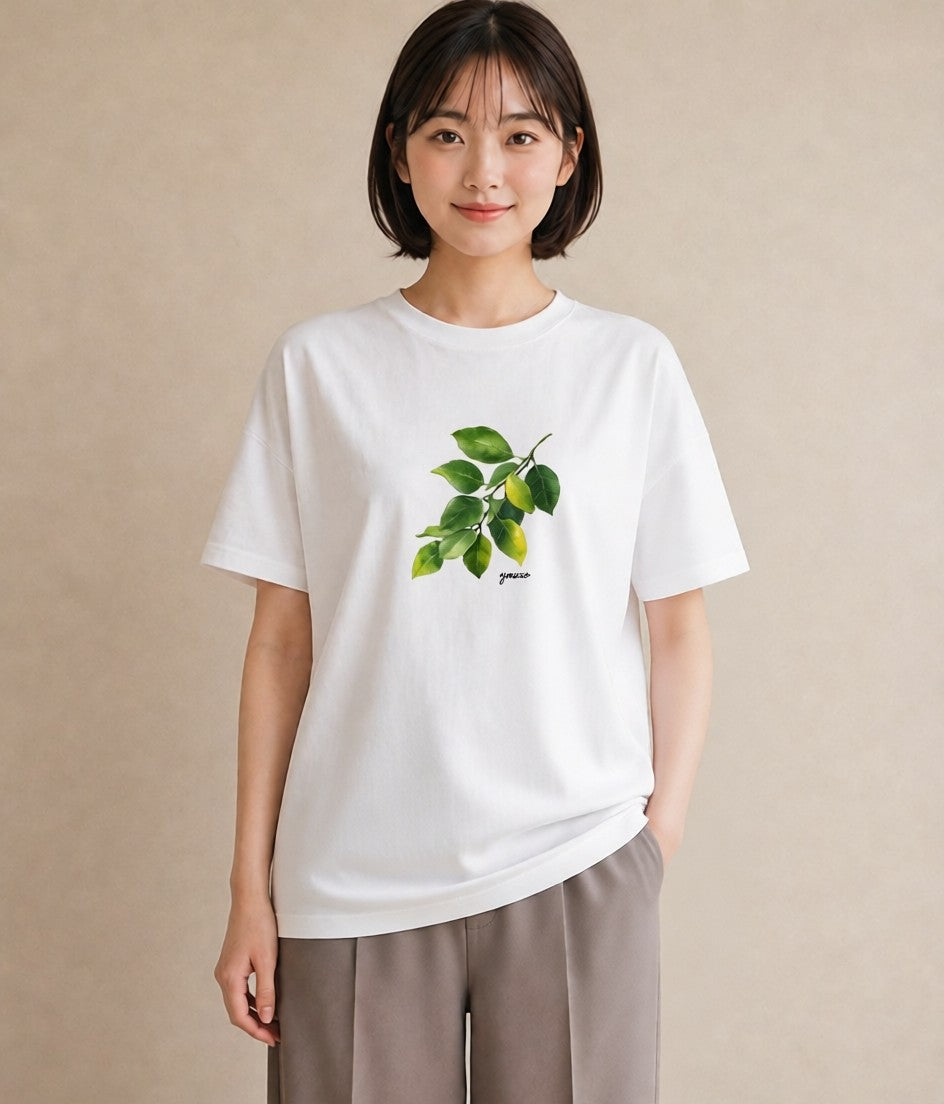 プリントTシャツ レディース 葉っぱ 植物 ボタニカル イラスト シック 旅行用 海 白T YMAZO