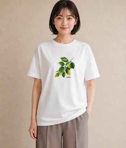 プリントTシャツ レディース 葉っぱ 植物 ボタニカル イラスト シック 旅行用 海 白T YMAZO