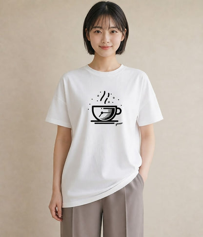 半袖Tシャツ レディース コーヒー カフェ 珈琲 イラスト 手描き風 普段着 週末コーデ 白T YMAZO