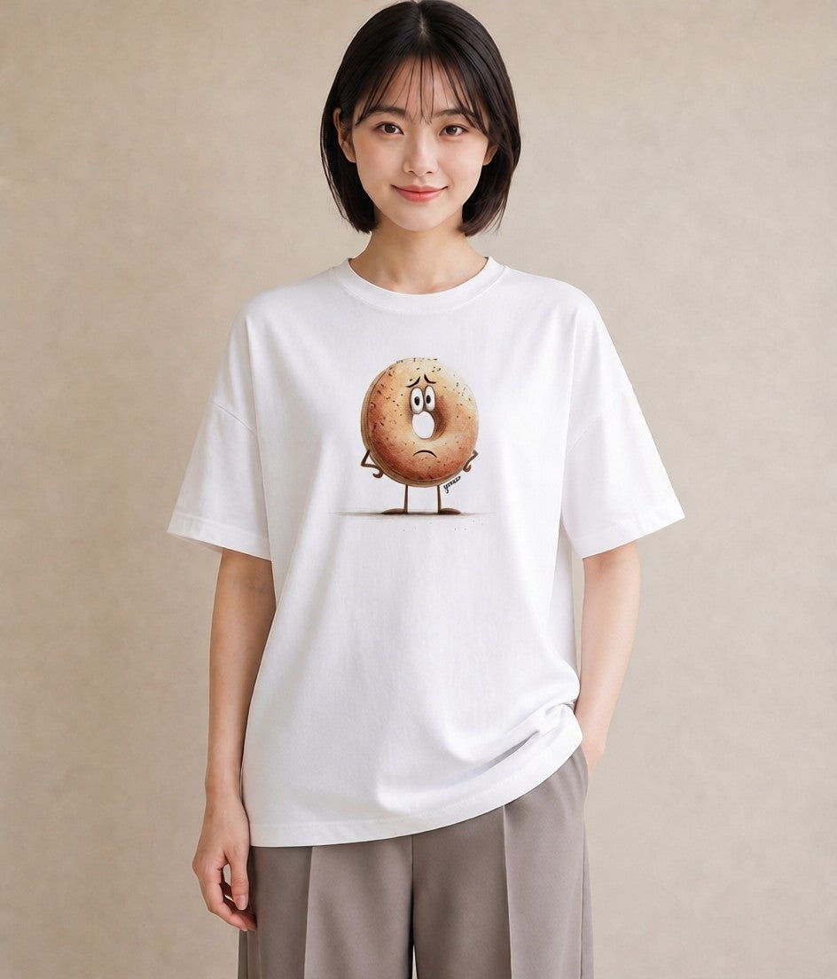 プリントTシャツ レディース ドーナツ 食べ物 フード イラスト 抜け感 自分用 ルームウェア 白T YMAZO