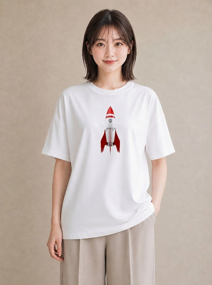 Tシャツ レディース ロケット 星空 宇宙 イラスト カフェコーデ 親子 20代 白T YMAZO