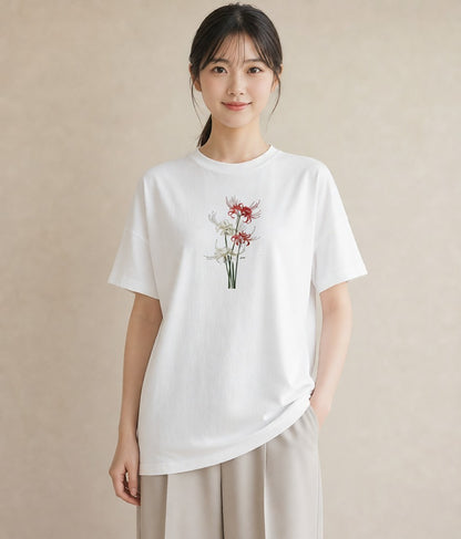 デザインTシャツ レディース 彼岸花 花 花柄 イラスト ナチュラル 在宅 公園 白T YMAZO