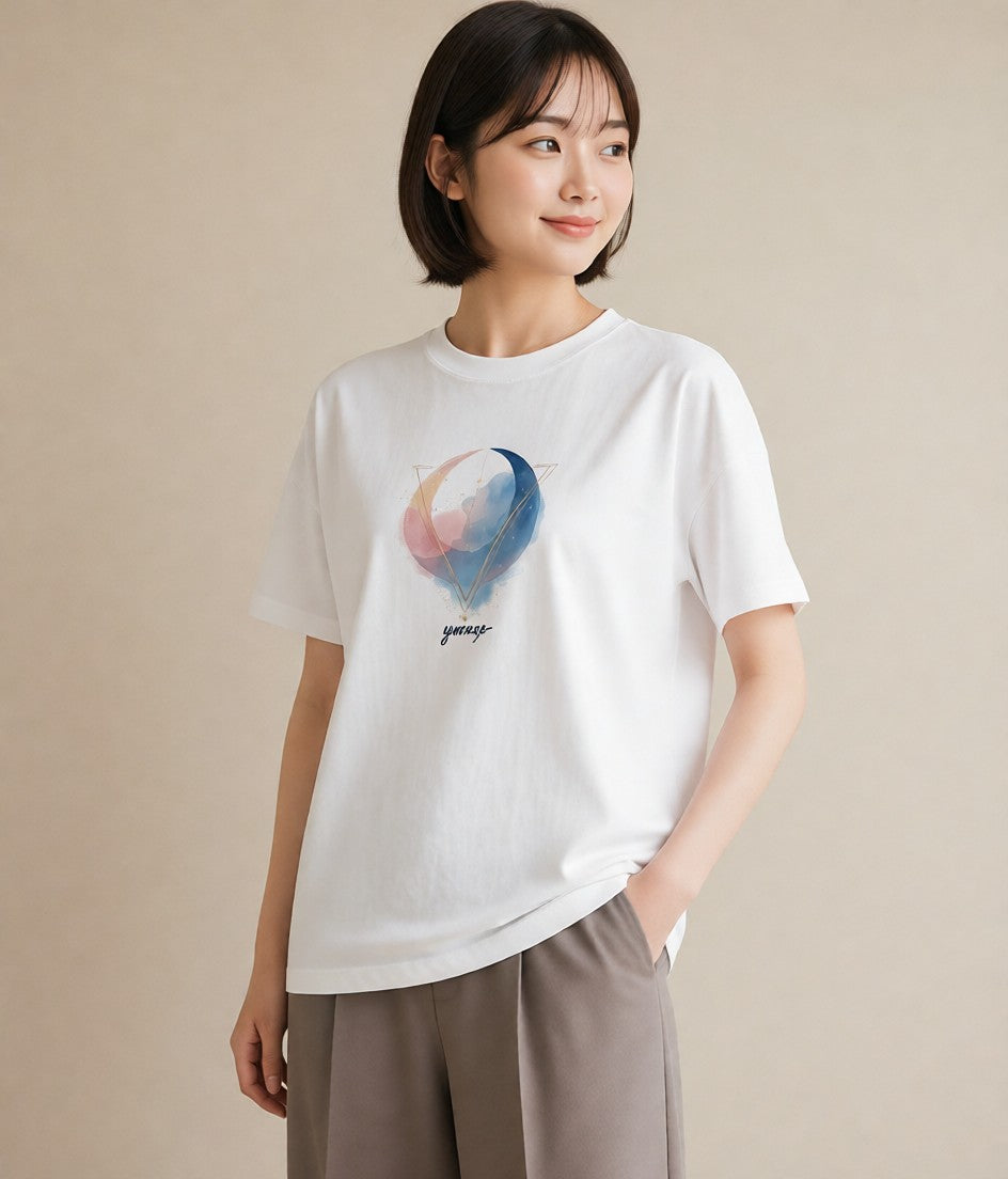 プリントTシャツ レディース 山羊座 星空 宇宙 イラスト 抜け感 ママ カフェ服 白T YMAZO