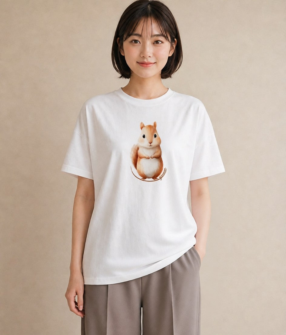 デザインTシャツ レディース ジャンガリアンハムスター ペット 動物 イラスト ヴィンテージ風 自分用 ルームウェア 白T YMAZO