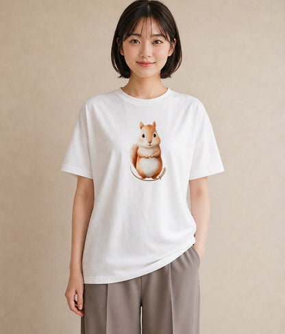 デザインTシャツ レディース ジャンガリアンハムスター ペット 動物 イラスト ヴィンテージ風 自分用 ルームウェア 白T YMAZO