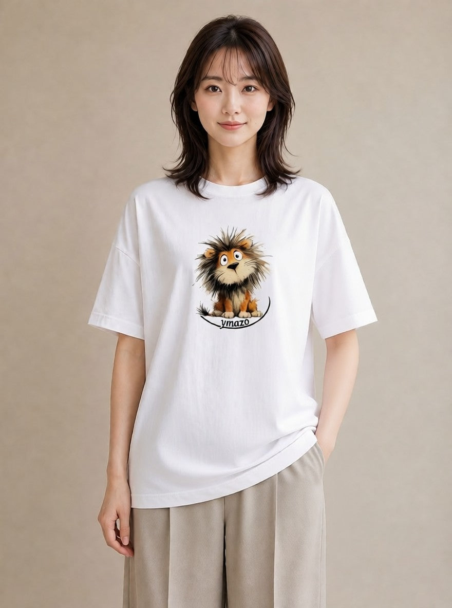 デザインTシャツ レディース ライオン 動物 アニマル イラスト レトロ ギフト 母の日 白T YMAZO