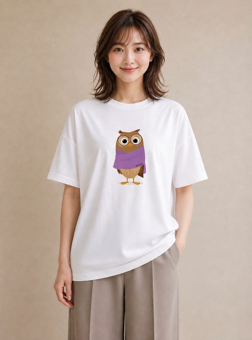 Tシャツ レディース フクロウ 動物 アニマル イラスト シンプル 親子 20代 白T YMAZO