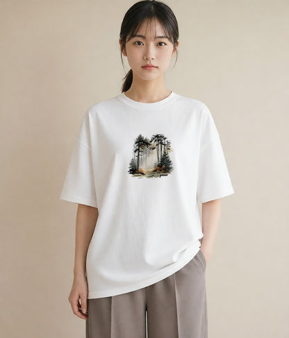 Tシャツ レディース 雨上がりの小道 雨上がり 小道 ナチュラル アンティーク イラスト 可愛い 春コーデ 姉妹 白T YMAZO