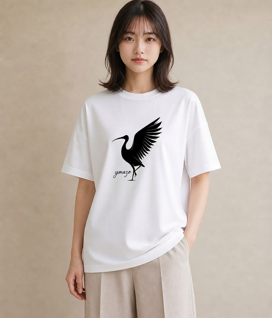 デザインTシャツ レディース 折り鶴 折り紙 ナチュラル アンティーク イラスト モード 20代 カジュアルコーデ 白T YMAZO