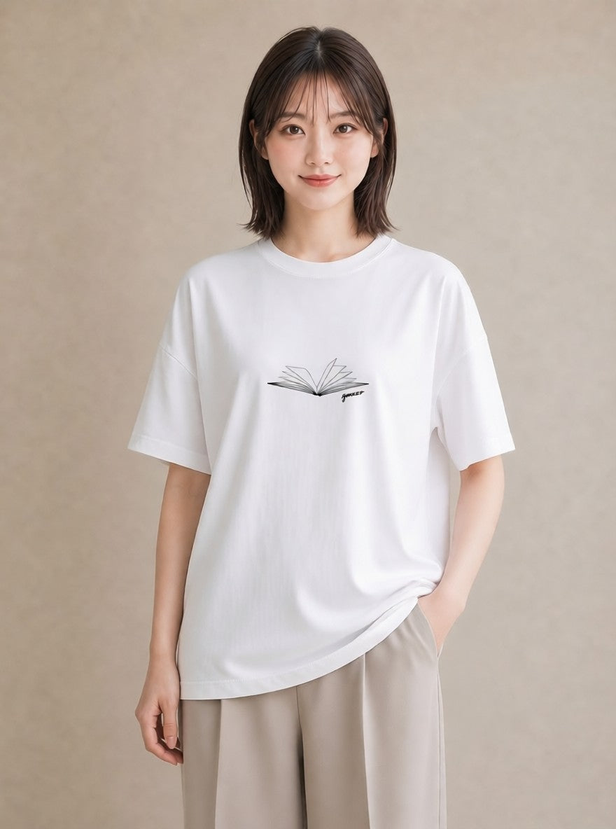Tシャツ レディース 本 読書 ブック イラスト ゆるかわ お揃い 親子 白T YMAZO