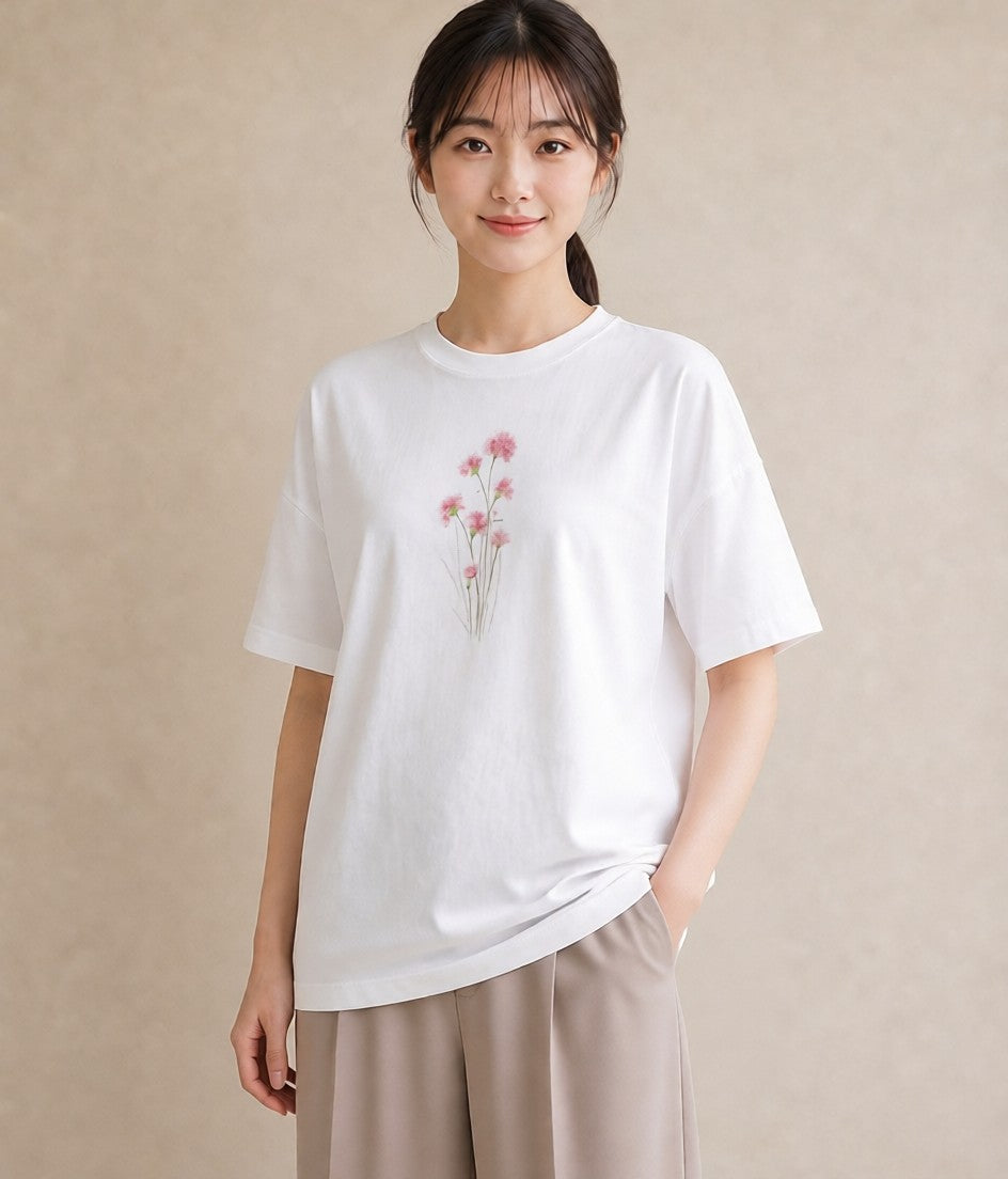 プリントTシャツ レディース カスミソウ かすみ草 花 花柄 イラスト ミニマル 姉妹 送別ギフト 白T YMAZO
