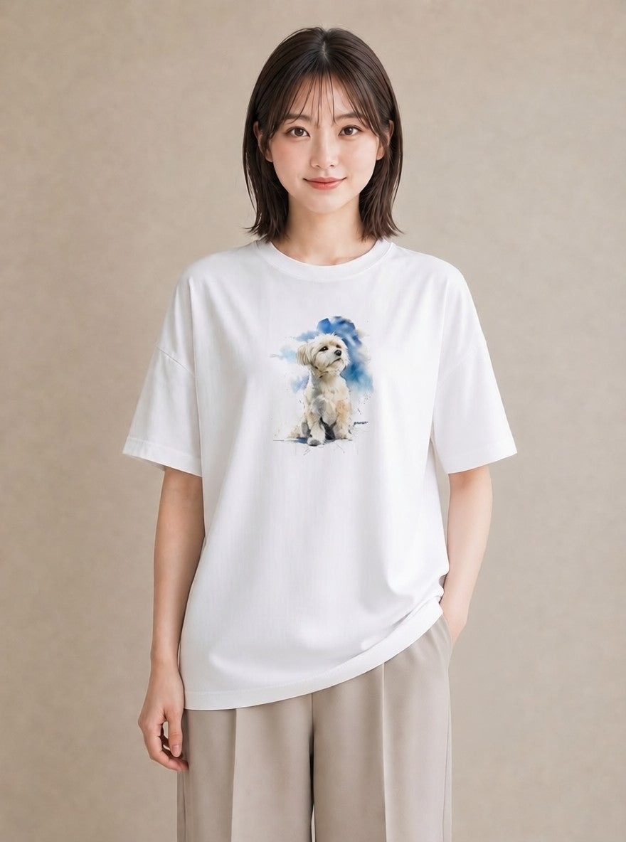 グラフィックTシャツ レディース 犬好き 犬 いぬ イラスト 可愛い 自分用 ルームウェア 白T YMAZO