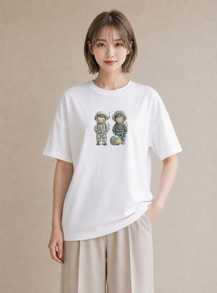 グラフィックTシャツ レディース ロケット 星空 宇宙 イラスト カフェコーデ おしゃれギフト 社会人 白T YMAZO