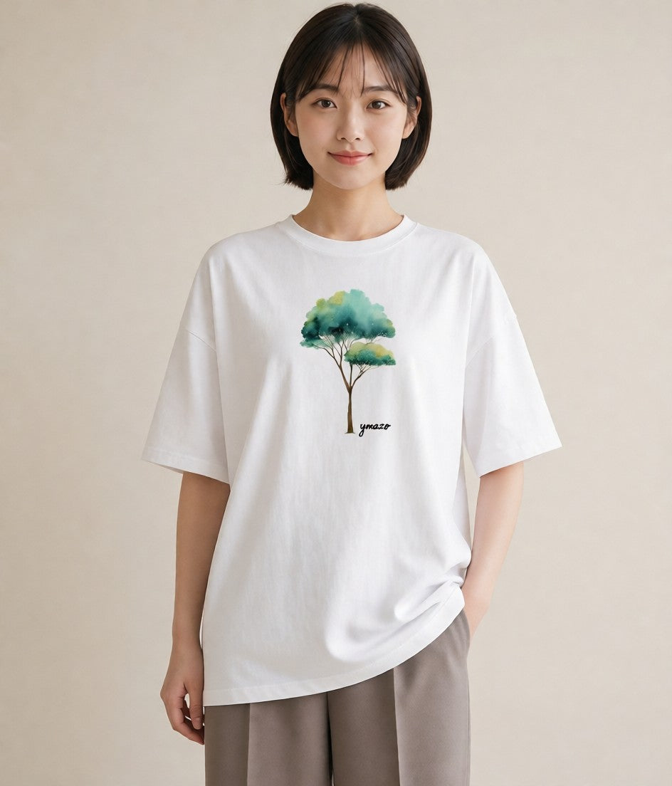 グラフィックTシャツ レディース 青の水彩 風景 ブルー ナチュラル アンティーク イラスト 北欧風 母の日 ビーチ 白T YMAZO