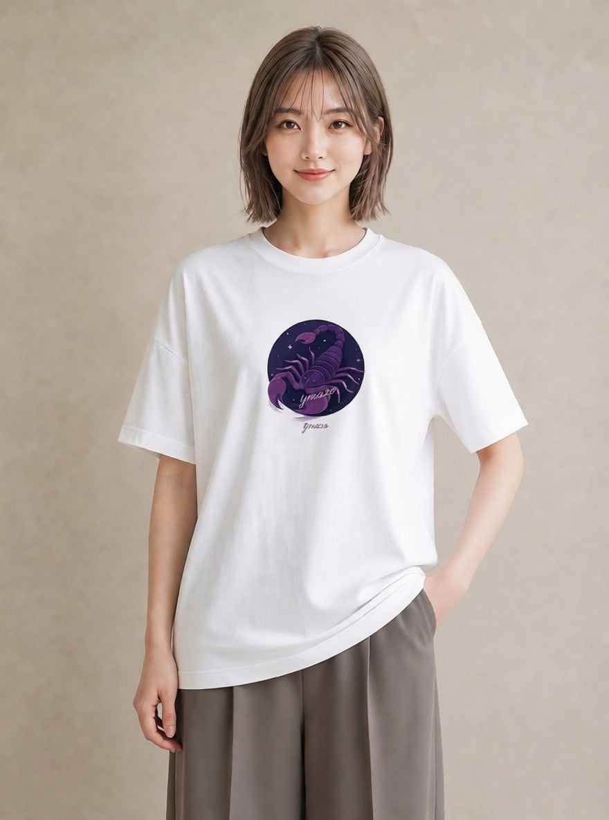 グラフィックTシャツ レディース 蟹座 星空 宇宙 イラスト 抜け感 お揃い 親子 白T YMAZO