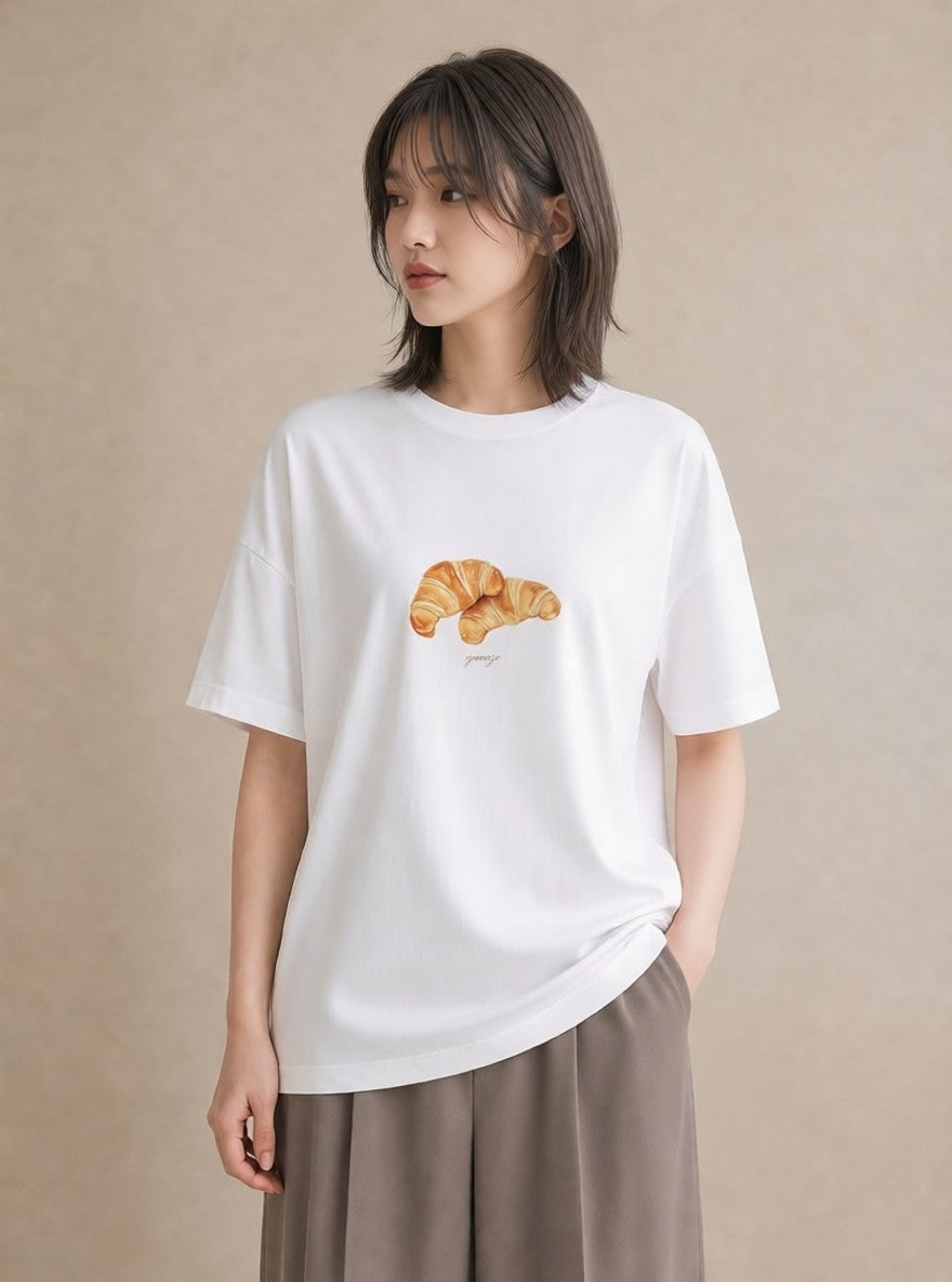 プリントTシャツ レディース ベーグル 食べ物 フード イラスト 可愛い 敬老の日 ホワイトデー 白T YMAZO