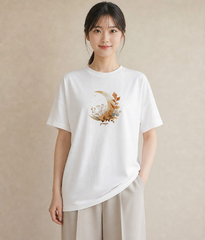 デザインTシャツ レディース 三日月 星空 宇宙 イラスト ラフカジュアル カフェ巡り 女子会 白T YMAZO