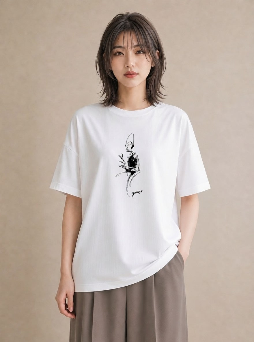 グラフィックTシャツ レディース 女の子 ガール 後ろ姿 イラスト きれいめ 姉妹 送別ギフト 白T YMAZO