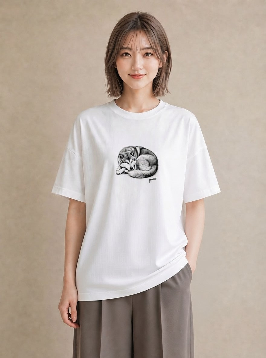 半袖Tシャツ レディース 秋田犬 犬 いぬ イラスト 抜け感 デイリーウェア 休日 白T YMAZO