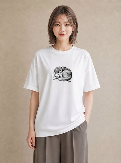 半袖Tシャツ レディース 秋田犬 犬 いぬ イラスト 抜け感 デイリーウェア 休日 白T YMAZO