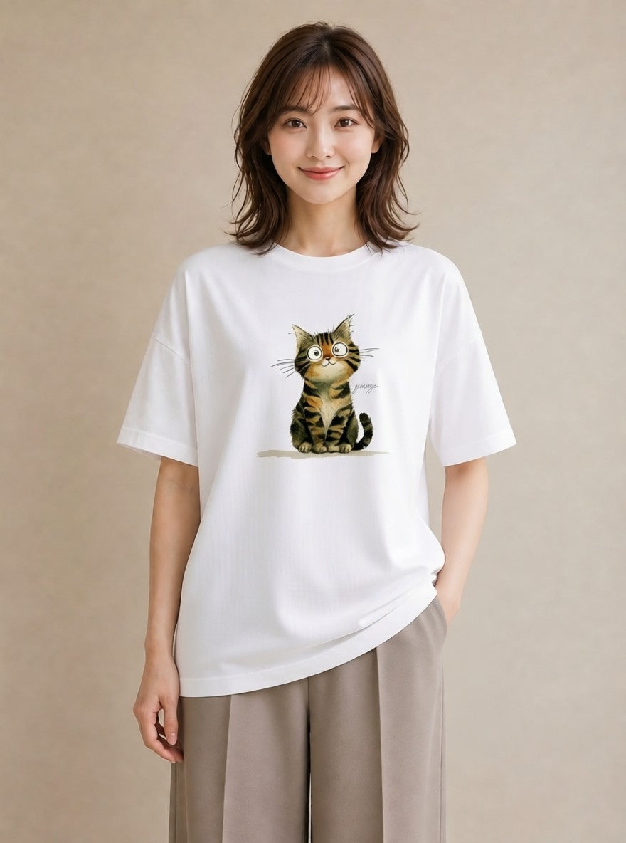 半袖Tシャツ レディース アビシニアン 猫 ねこ イラスト 抜け感 姉妹 送別ギフト 白T YMAZO