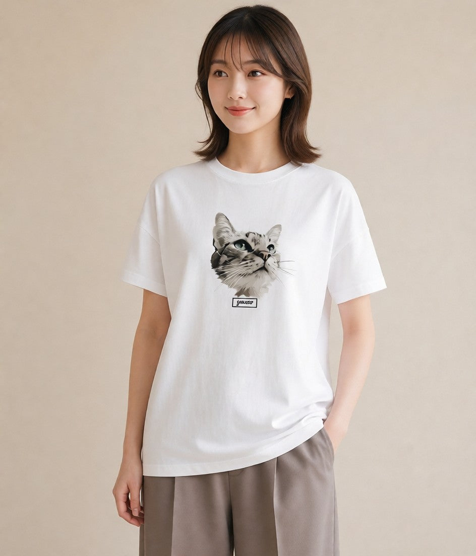 デザインTシャツ レディース ベンガル 猫 ねこ イラスト 個性的 お揃い 親子 白T YMAZO