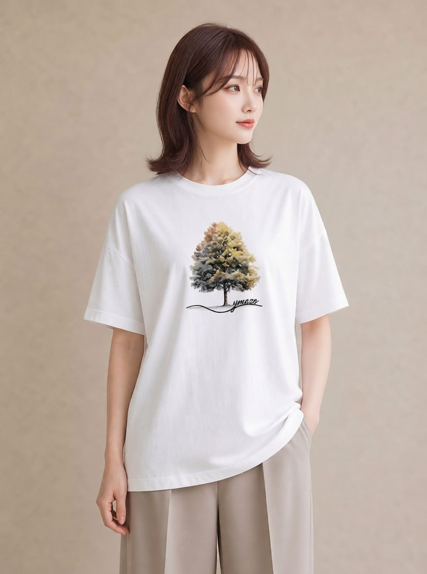 半袖Tシャツ レディース どんぐり 植物 ボタニカル イラスト モード 20代 カジュアルコーデ 白T YMAZO