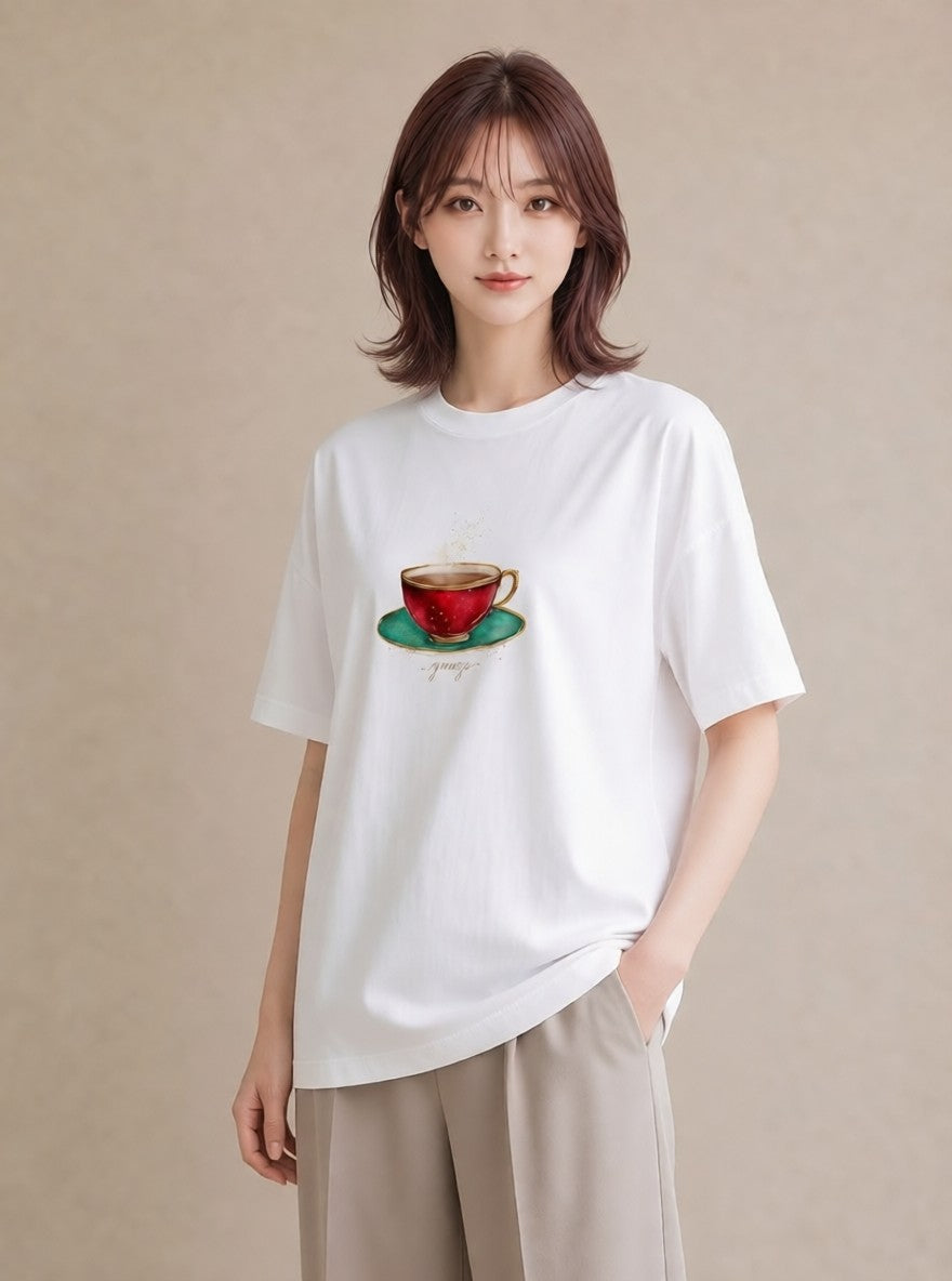 プリントTシャツ レディース 紅茶 食べ物 フード イラスト 手描き風 ルームウェア ギフト 白T YMAZO
