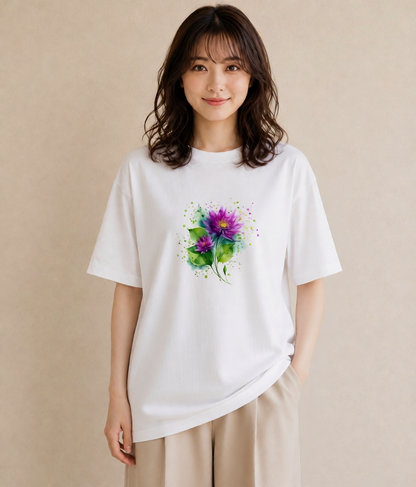 デザインTシャツ レディース 蓮 花 花柄 イラスト ミニマル 綿100 デート 白T YMAZO