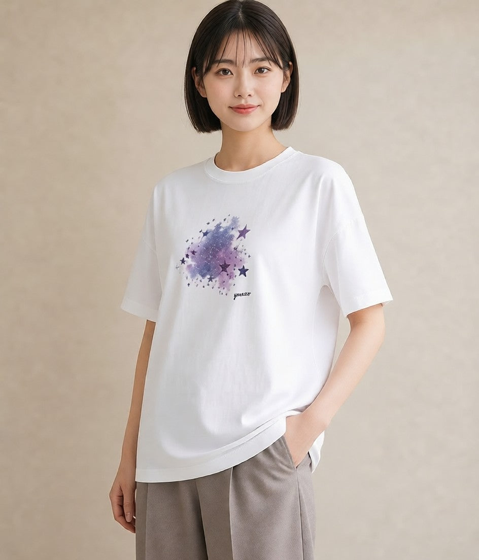デザインTシャツ レディース 射手座 星空 宇宙 イラスト レトロ 友達ギフト 部屋着 白T YMAZO