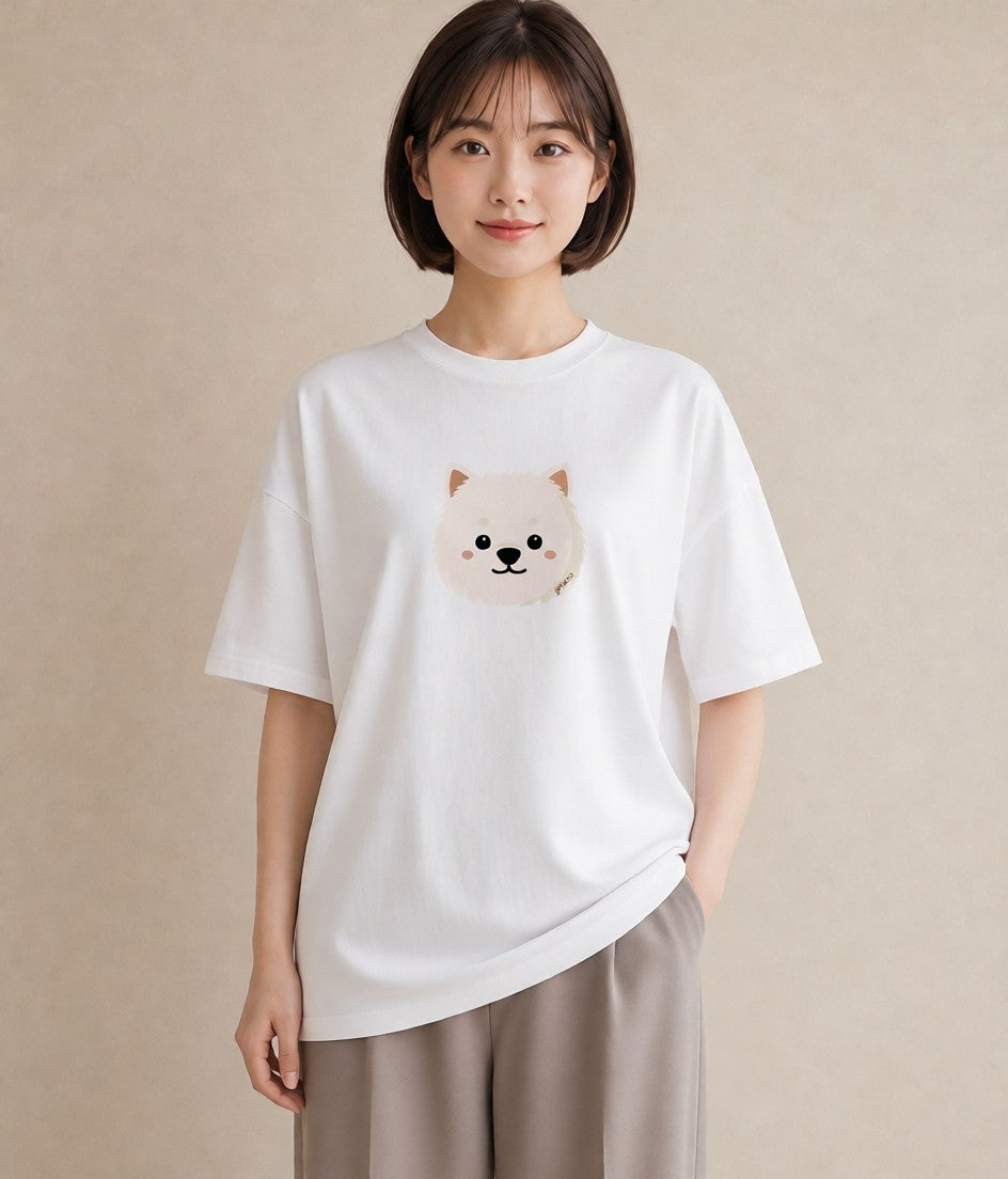Tシャツ レディース 犬 いぬ イラスト ミニマル ペアコーデ 秋コーデ 白T YMAZO