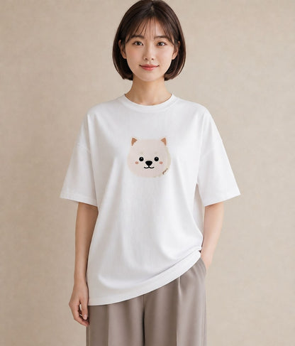 Tシャツ レディース 犬 いぬ イラスト ミニマル ペアコーデ 秋コーデ 白T YMAZO