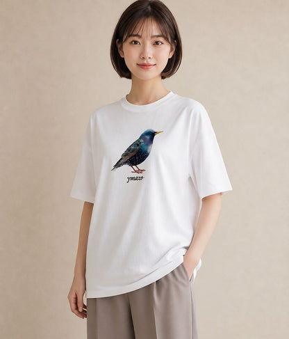 プリントTシャツ レディース 小鳥 ペット 動物 イラスト レトロ 休日 ペアコーデ 白T YMAZO