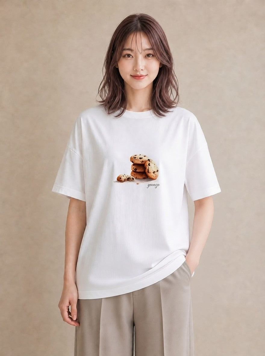 デザインTシャツ レディース チョコ 食べ物 フード イラスト きれいめ 週末コーデ 敬老の日 白T YMAZO