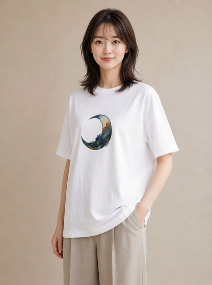 プリントTシャツ レディース 満月 星空 宇宙 イラスト モード 散歩 お出かけ 白T YMAZO