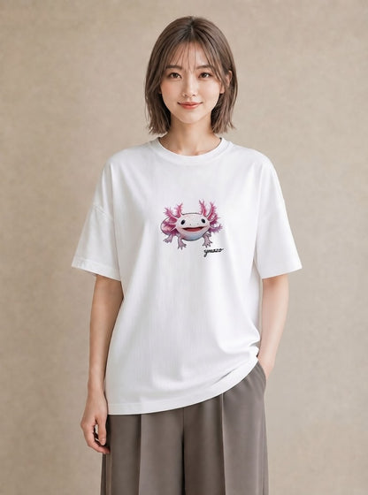 グラフィックTシャツ レディース ウーパールーパー ペット 動物 イラスト こなれ感 夏コーデ 通学 白T YMAZO