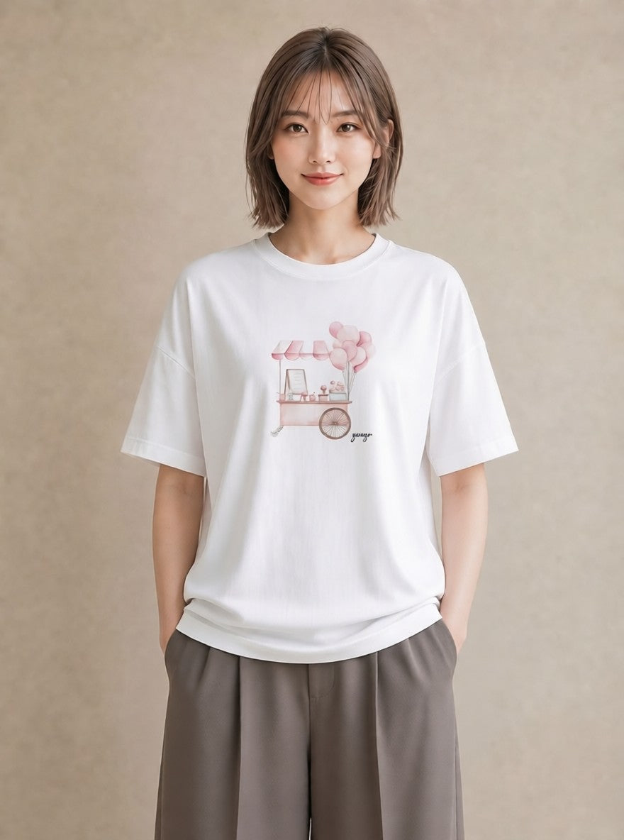 プリントTシャツ レディース わたあめ 食べ物 フード イラスト ゆるコーデ 友達ギフト 部屋着 白T YMAZO
