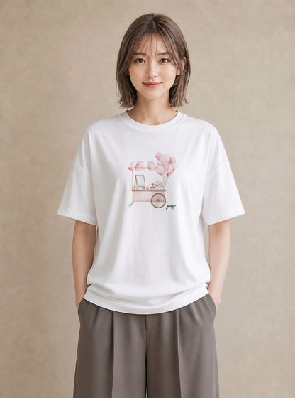 プリントTシャツ レディース わたあめ 食べ物 フード イラスト ゆるコーデ 友達ギフト 部屋着 白T YMAZO