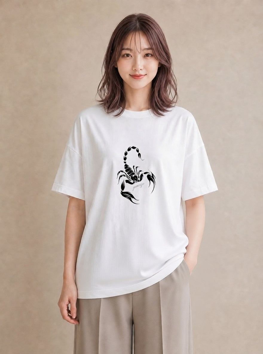 半袖Tシャツ レディース 蠍座 星空 宇宙 イラスト ラフカジュアル ミセス 春コーデ 白T YMAZO