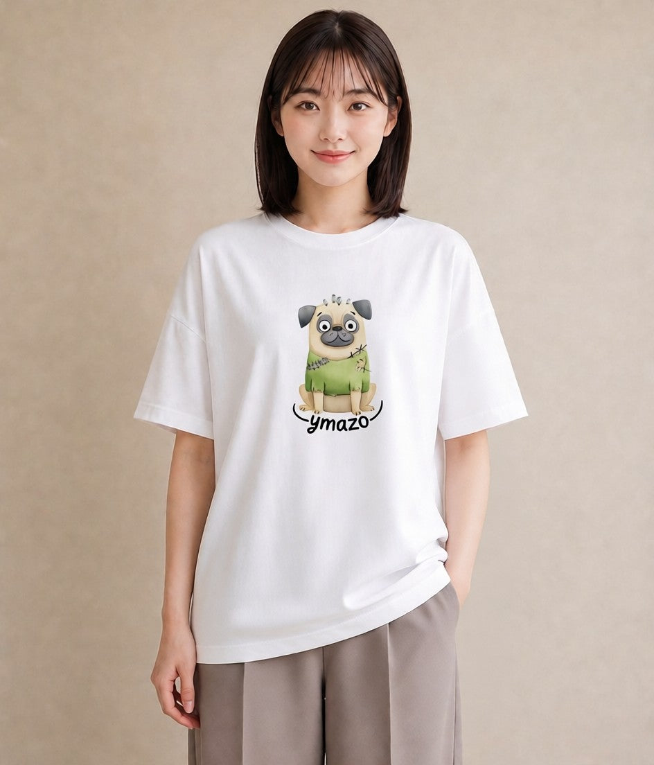 デザインTシャツ レディース わんこ 犬 いぬ イラスト ユニーク 夏コーデ 通学 白T YMAZO