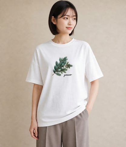 デザインTシャツ レディース 松ぼっくり 植物 ボタニカル イラスト ラフカジュアル ママ カフェ服 白T YMAZO