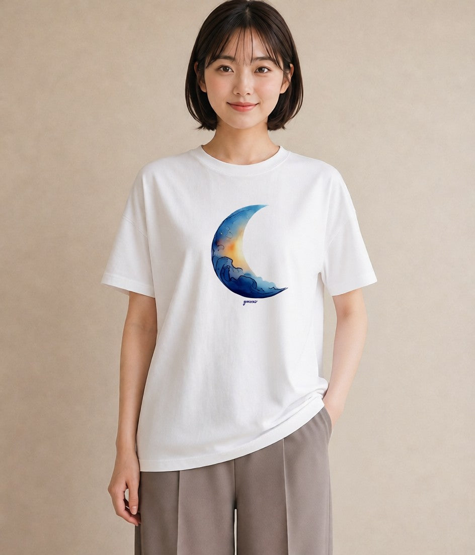 デザインTシャツ レディース 満月 星空 宇宙 イラスト ポップ 送別ギフト 通勤 白T YMAZO