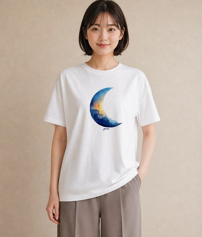 デザインTシャツ レディース 満月 星空 宇宙 イラスト ポップ 送別ギフト 通勤 白T YMAZO