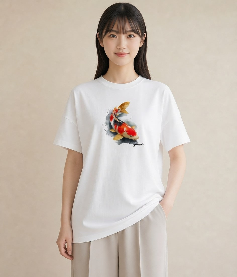 Tシャツ レディース 出目金 ペット 動物 イラスト 抜け感 自分用 ルームウェア 白T YMAZO