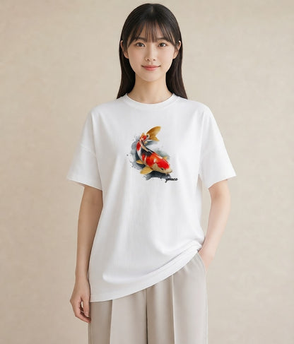 Tシャツ レディース 出目金 ペット 動物 イラスト 抜け感 自分用 ルームウェア 白T YMAZO